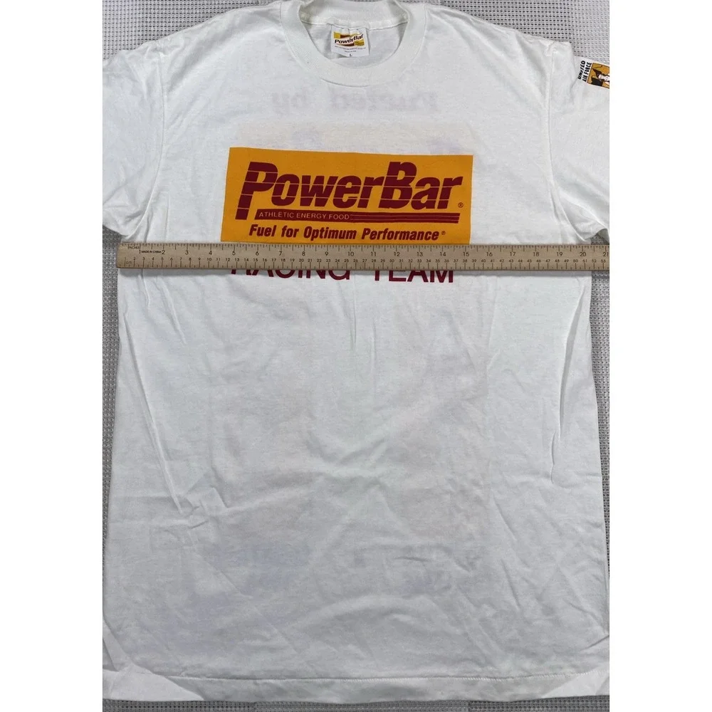 Vintage‎ PowerBar Racing Team T-Shirt White Single Stitch USA Men's Large